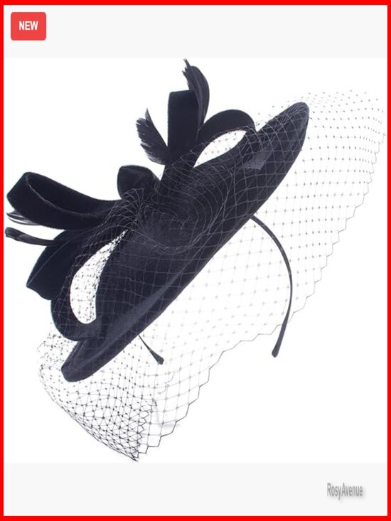 Velvet Fascinator Headpiece with Veil Netting and Feathers for Weddings main image 7